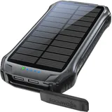 Boompods Neutron 10000mAh Power Bank Solar, tragbares Ladegerät, Solar Powerbank mit Schnellladefunktion, IPX 4 wasserdicht, Camping-Taschenlampe, Outdoor Akkupack mit 2xUSB für Handy/Tablets, Schwarz