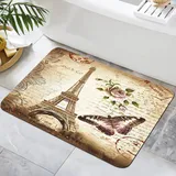 Zomer Badematte rutschfest 40x60cm Badezimmerteppich Mikrofaser Badteppich schnelltrocknende Badematten, für Badewanne Dusche Home Badezimmer, mit Eiffelturm