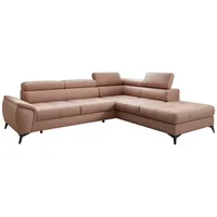 Luxusbetten24 Schlafsofa Designer L Sofa Aveline in Echtleder, mit Schlaffunktion und Stauraum rosa