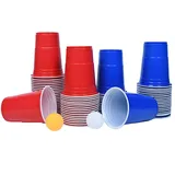 UISEBRT Beer Pong Becher Bierpong Partybecher Set mit 100 Kunststoff Becher 10 Bällen Wiederholbare Trinkbecher für Weihnachten Party Geburtstag Festivals Hochzeit Camping