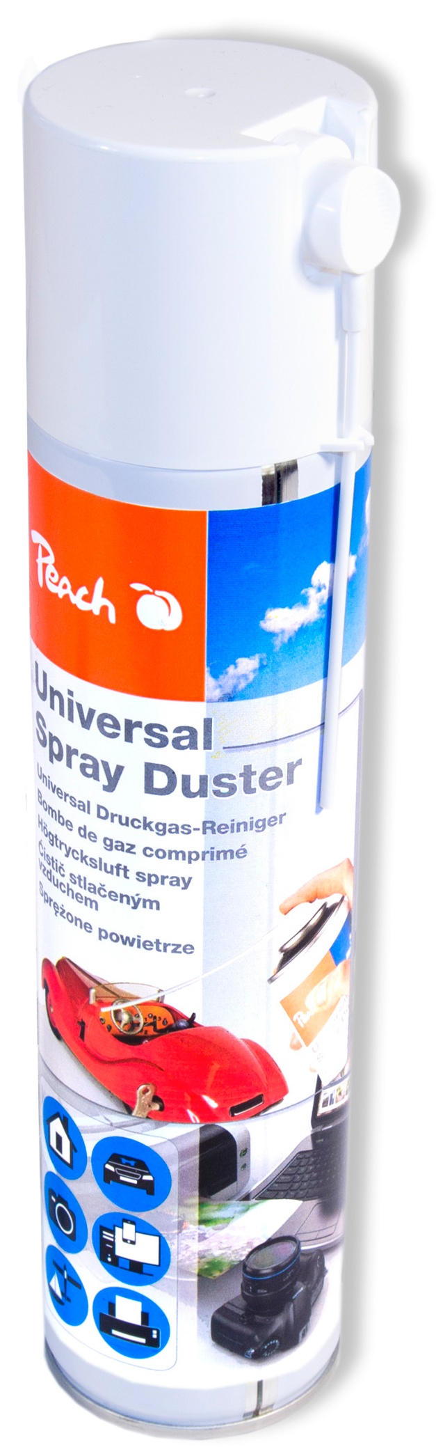 Peach Universal Druckgas Spray 400 ml, 1 Stück | Präzise, dank Sprühkopfverlängerung | ideal für die Reinigung im Haushalt und Büro | Druckluftreiniger | Fckw-frei | Druckluft Spray | PA100