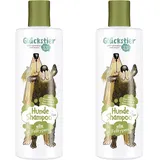 Glückstier Hundeshampoo, 250 ml, rückfettendes Shampoo für alle Hunderassen, für glänzendes Fell & bessere Kämmbarkeit, angepasster pH-Wert, 100% vegan & tierleidfrei (Packung mit 2)