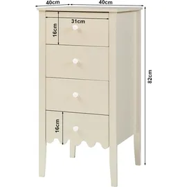 [en.casa] Kommode Luspoo mit 4 Schubladen 82 x 40 x 40 cm Cremeweiß