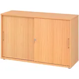 bümö Schiebetürenschrank 2OH - Aktenschrank abschließbar, Sideboard Schrank mit Schiebetüren in Buche, Bügelgriff - Büroschrank aus Holz mit Schiebetür, Büro Kommode für Ordner & Co.