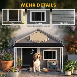 PawHut Hundehütte aus Holz Kleintierhaus Hundehaus mit Terrasse für draußen