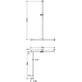 Hewi System 900 Edelstahl-Duschhandlauf 900.35.307XA92 1250 x 765 x 965 mm, matt, Halter anthrazitgrau, links