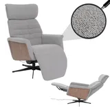 MCA Furniture MCA Relaxsessel HWC-N56, Fernsehsessel Liegesessel Fußstütze drehbar Bouclé Stoff Holz ~ Stoff grau, Holz Walnuss-Optik