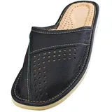 APREGGIO - Hausschuhe Herren Leder - Slippers Leder - Herrenhausschuhe - Hausschuh Männer Pantoffel - Slipper - Dunkelschwarz - Größe 47 - 47 EU