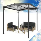 Blumfeldt Pantheon Solid Sky - Vordach Anbaupavillon, Regen- und Sonnenschutz, Rahmen: Aluminium mit Pulverbeschichtung, Dach: Polycarbonat (PC), 300 x 300 cm, Schwarzgrau