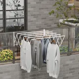 Homcom Ausziehbarer Wandwäscheständer, 63,5 Cm, Metall, 5 Stangen, Für Drinnen Und Draußen, Badezimmer, Balkon, Tragkraft 10 Kg, 63,5 X 60 X 20 Cm, Weiß