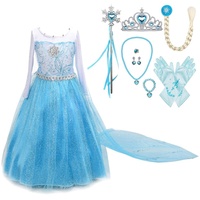 Lito Angels Prinzessin Kleid mit Schleppe und Zubehör für Kinder Mädchen, Kostüm Verkleidung Langarm Größe 7-8 Jahre 128 Stile F