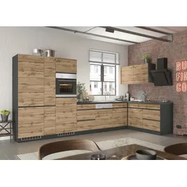 kochstation Winkelküche KS-Riesa L-Form 390 cm braun