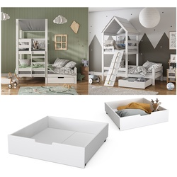 VitaliSpa Bettschublade Schubladenbett Aufbewahrung Teddy Tom weiß 92x21 cm Kinderzimmer Bett Zubehör Spielzeug Ablage Buche Massivholz rollbar Spielturmbett