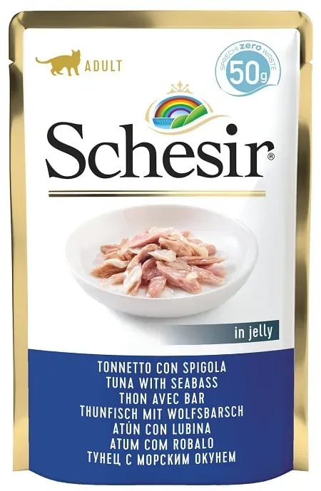 SCHESIR Thunfisch mit Wolfsbarsch Ergänzungsfuttermittel für Katzen 50 g