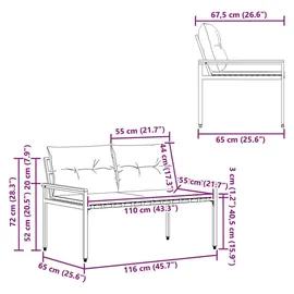 vidaXL Bank Outdoor 2-Seater 116 x 67,5 x 72 cm Cremeweiß