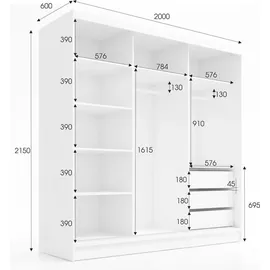 A&J MöbelLand Schiebetürenschrank DUO 200 x 215 x 59,5 cm Weiß/Schwarz