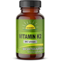 Vitamin K2 (Menachinon MK7 all-trans), 365 Softgelkapseln (Vitamin K2 gelöst in Olivenöl für optimale Bioverfügbarkeit), ohne Zusätze, Bonemis®