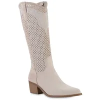 VAN HILL Cowboystiefel in Beige Velours