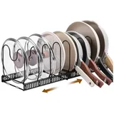 Yorbay Geschirrständer Erweiterbarer Topfdeckelhalter, Teleskopregal, Pfannenhalter Pfannen Organizer für Topfdeckel und Pfannen schwarz