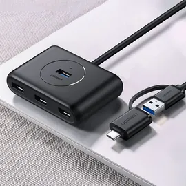 UGREEN USB A/USB C to 4 Port USB 3.0 Hub Multiplexer Schwarz
