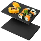 2er Set Schieferplatte Servierplatte–Rechteckige Schieferplatten für Buffet, Käse, Sushi & Dekoration Beschriftbare Steinplatten Ideal für Hochzeiten Feiern und tägliche Verwendung (L)25*15cm