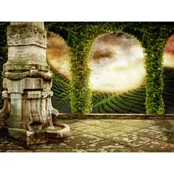 Fototapete PAPERMOON "Mystische Landschaftsansicht", bunt (mehrfarbig), B:3,5m L:2,6m, Vlies, Tapeten