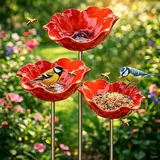 Futterstation Vögel,Vogeltränke Metall,Insektentränke Blumes Für Den Garten,Vogeltränke Winterfest Gartenstecker,Bienentränke Gartens Für Bienens,Futterschale, Für Rase (D-3 Stück Rot)