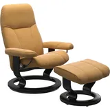 Stressless Relaxsessel STRESSLESS "Consul" Sessel Gr. Material Bezug, Material Gestell, Ausführung / Funktion, Maße, gelb (honey) mit Hocker, Classic Base, Größe M, Gestell Schwarz