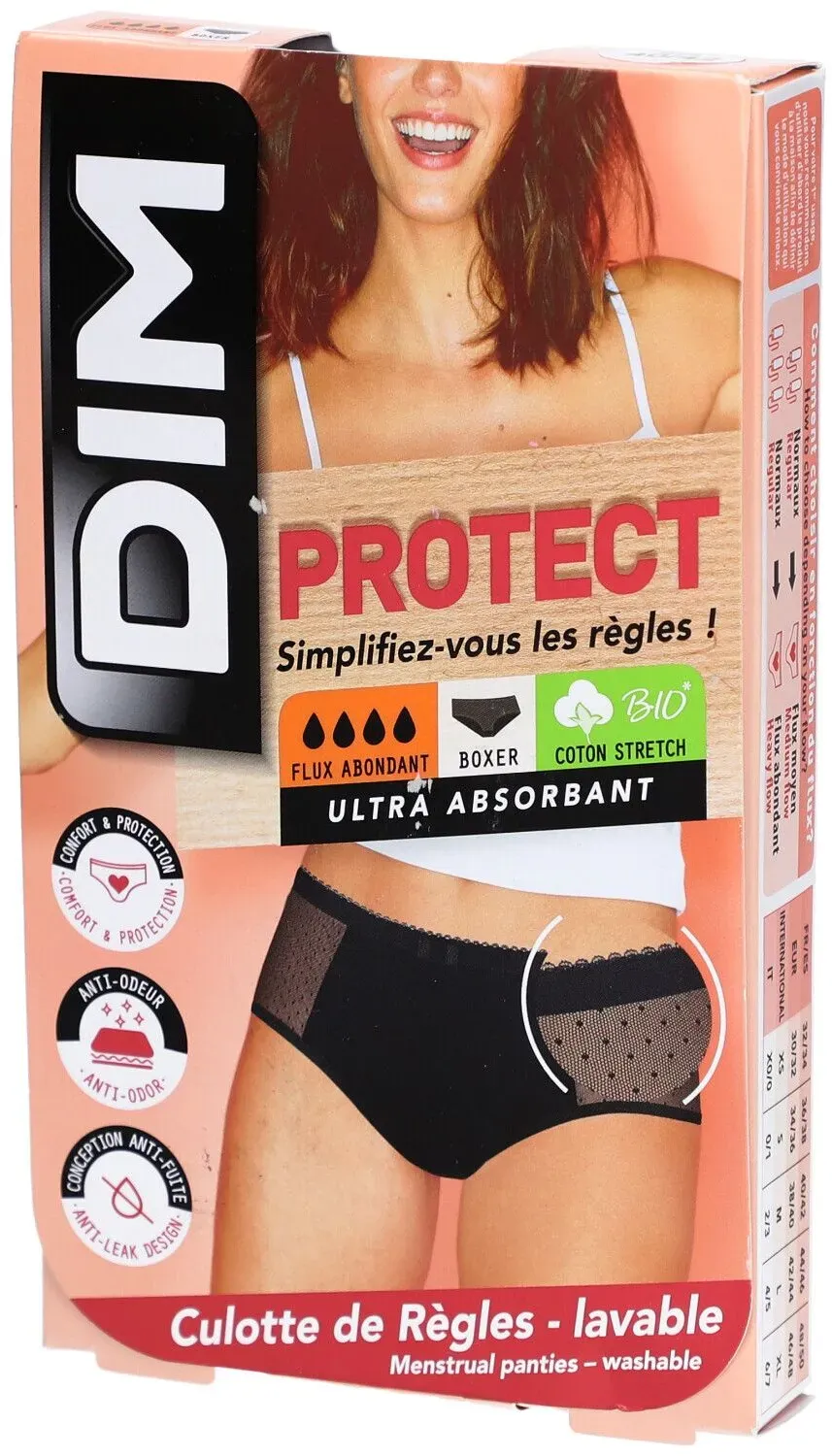 Dim Wasbare menstruatieslips van biologisch katoen – Boxer met kant Zwart 40-42 – Voor zwaar bloedverlies 1 St Menstruatieslip