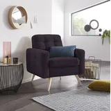 exxpo - sofa fashion Sessel EXXPO - SOFA FASHION "Nappa, Loungesessel, aktuelle Rückensteppung, bequem und modern", lila (purole), B:81cm H:87cm T:78cm, Samtvelours (100% Polyester);Webvelours (100% Polyester), Sessel, Sessel, hoher Holzfuß