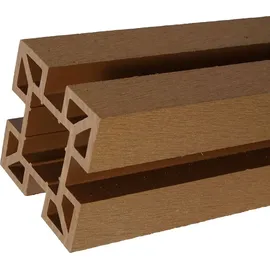 Mendler WPC-Sichtschutz Sarthe, Windschutz Zaun, WPC-Pfosten Erweiterungselement schräg rechts, 0,98m teak