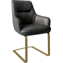 DeLife Freischwinger Zelia-Flex mit Armlehnen Echt-Leder Schwarz Freischwinger flach Gold Taschenfederkern,