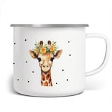 miKalino Emaille Tasse Mädchen - Trinkbecher Kinder personalisiert - Emaille Becher mit Giraffe-Motiv - Kindertasse mit Namen - Kindertasse bedruckt - Emaille Becher Weiß,Ohne Name