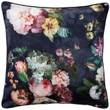 Essenza Dekokissen Fleur Nightblue,50x50 cm, 100% Polyester Samt, Blumen Pfingstrosen Tulpen