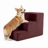 murando Hundetreppe für Kleine Hunde 3 Stufen 30 cm, Samt - Bordeauxrot