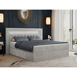 MKS Meble Boxspringbett 140x200 mit Led, Polsterbett 140x200 mit LED Kopfteil - Multipocket-Matratze H3 - Doppelbett mit Bettkasten Stauraumbett, GOLD-6 - 14... - Hellgrau