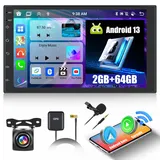 【8 Kerne】 2G 64G Hikity Android 13 Autoradio Doppel Din Wireless Carplay Android Auto mit NAVI 7Zoll Touchscreen Auto Radio Carplay Display 2Din mit Bluetooth WiFi FM RDS DSP Rückfahrkamera