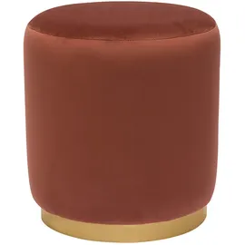 miliboo Runder Samt-Pouf in Ziegelrot und goldenem Metall D40 cm amaya