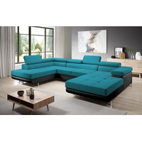 Furnix Wohnlandschaft Zante Couch Schlafsofa U-Sofa mit Schlaffunktion Leder-Optik, Maße BxHxT: 345x90x202 cm, mit Bettkasten, verstellbare Kopfstützen blau