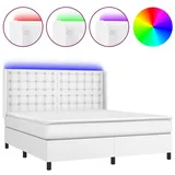 vidaXL Boxspringbett mit Matratze & LED Weiß 160x200 cm Kunstleder