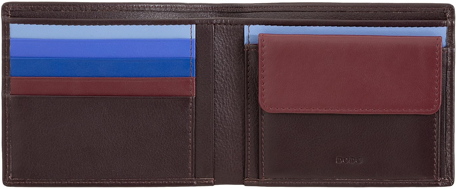 DUDU Bunte Herrenbrieftasche RFID aus Nappaleder mit Münzfach und Kartensteckfächer Dunkelburgundy
