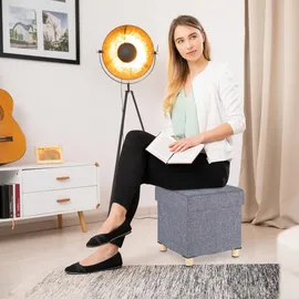 Relaxdays Sitzhocker mit Stauraum, weich gepolstert, gesteppt, Stoffbezug, Sitzwürfel, HxBxT: 40 x 38 x 38 cm, grau