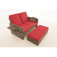 CLP Polyrattan Sofa Ancona 5mm grau-meliert/rubinrot