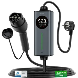 goneo Elektroauto-Ladestation, Typ 2 Ladekabel Schuko, 3,68kW / 16A, 1-phasig, Tragbares Elektroauto-Ladegerät, Einstellbare Ladeleistung & Timer schwarz