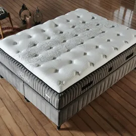 pointhome Bss Bedding Boxspringbett Set 140x200 cm, Fluffy, H3, Orthopädische Matratze, 7 Zonen Allergenfrei und Atmungsaktiv, Matratze mit Topper - Grau