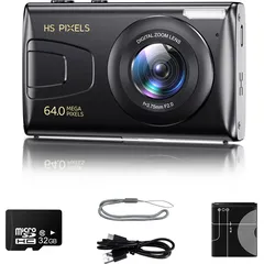 Digitalkamera - 4K Ultra HD Video, 64 MP Foto, 18x Zoom, Vollformat-Digitalkamera (LCD Display ideal als Geschenk für Kinder 6-18) - Schwarz