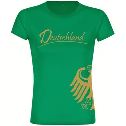 multifanshop Damen T-Shirt - Deutschland - Adler seitlich Gold - Druck gold metallic - Frauen
