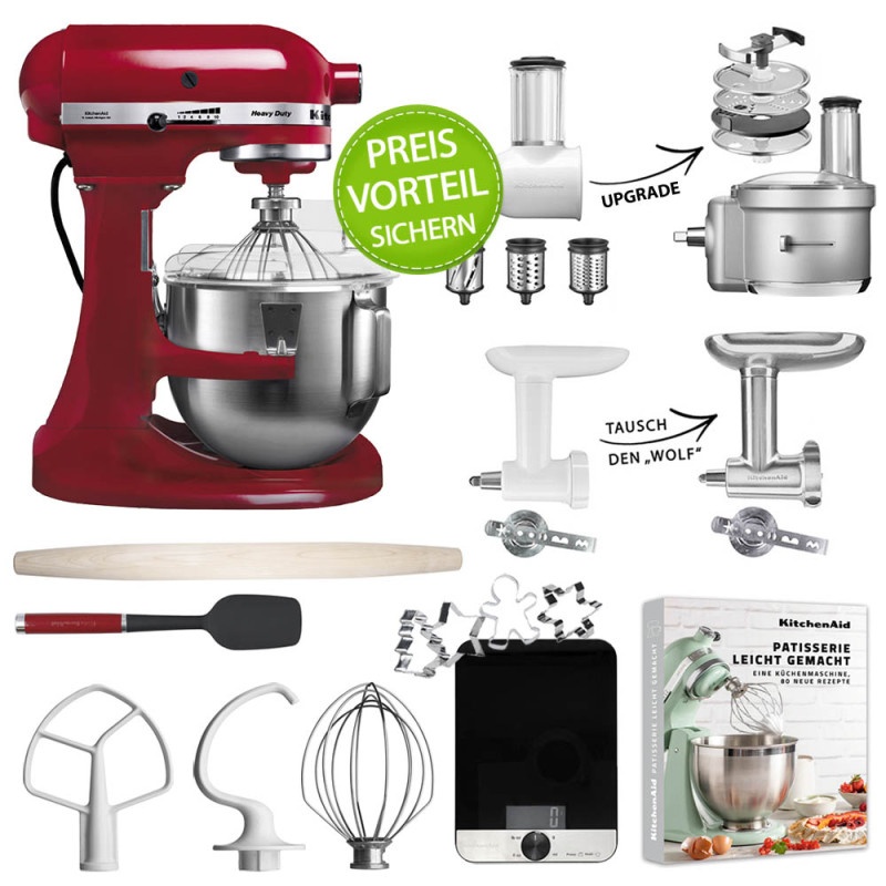 KitchenAid Küchenmaschine 4,8L Heavy Duty 5KPM5 Patisserie Set Empire Rot