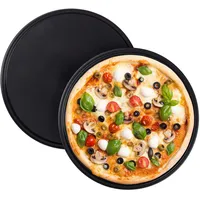 Relaxdays Pizzablech, 2er Set, rund, antihaftbeschichtet, Pizza & Flammkuchen, Carbonstahl, Pizzaform, ca. 1 cm (h) x 32 cm, grau,
