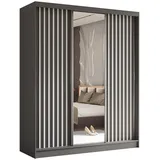 AX Living Schwebetürenschrank, Grau, Weiß, Kunststoff, Teilmassiv,Kiefer, Rechteckig, 180x216x61 cm, Hergestellt in Europa, FSC Mix, Reach, Schlafzimmer, Kleiderschränke, Schwebetürenschränke